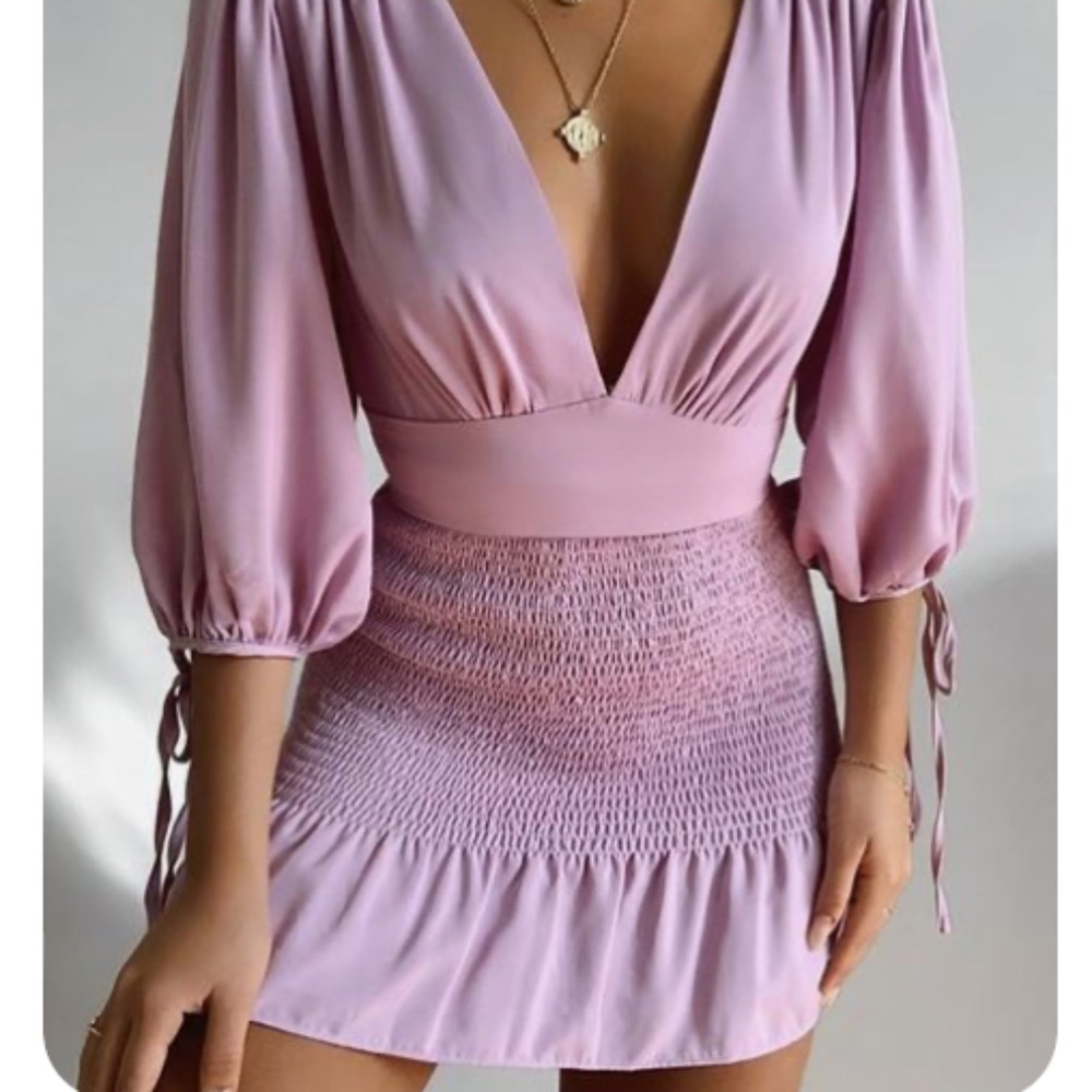 DO+BE Lavender Deep V Ruched Mini Dress Size Small